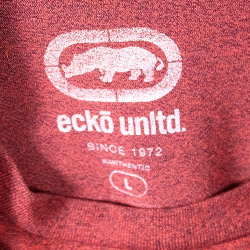 Y2K Style Ecko Unlimited Big Print Burgundy Red Double Stitch T-Shirt - Picture 7 of 8
